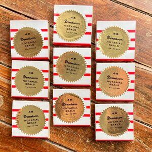 Vintage Dennison Notarial Seals 9 Boxes Gold No 32-322 About 330 Seals Total
